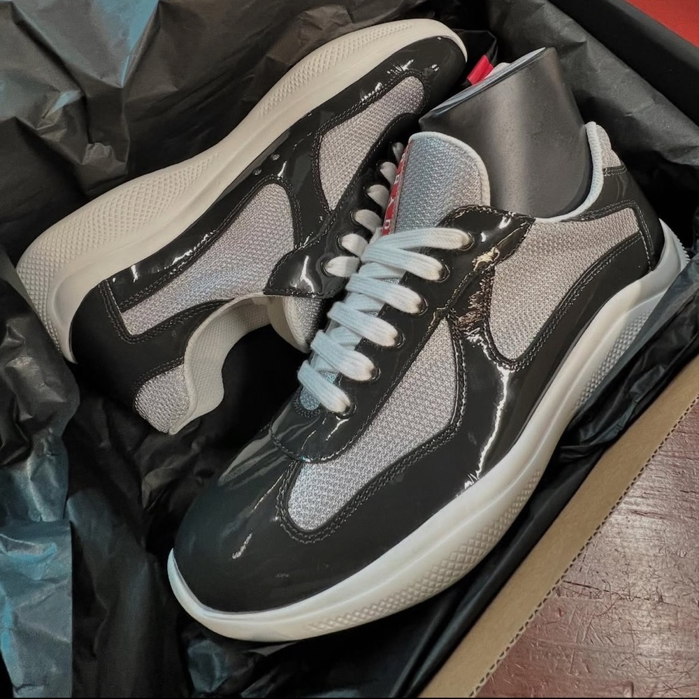 Prada Gray and White Sneakers with Sporty Design
